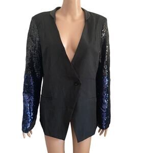 Auxo Collection Blazer Womens 3XL Formal Sequins Black Blue One Button New